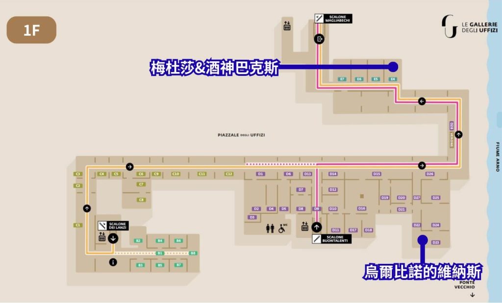 2026【烏菲茲美術館】新手攻略:門票預約教學、參觀動線與10大必看神作導讀 10 烏菲茲美術館展場地圖